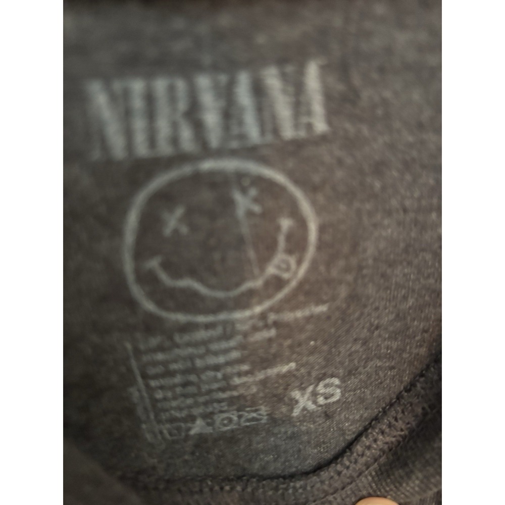 Nirvana Smiley Face 90's Music Band Tie Dye Logo Graphic Tee Grey T-shirt, XS - Picture 2 of 2
